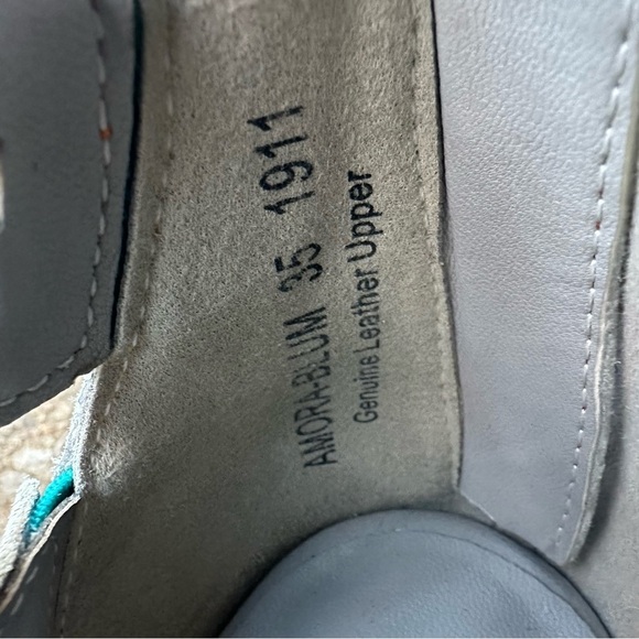 L'Artiste Amora Hand Painted Leather Peep Toe Laser Cut Blue Sandal - Picture 7 of 7